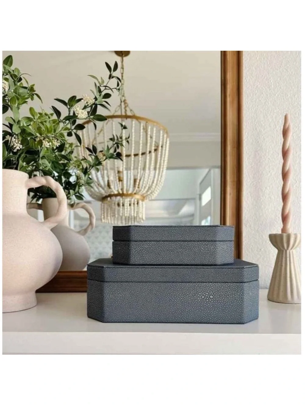 Faux Shagreen Storage Decor Box Set Blue - Threshold Studio McGee SMALL